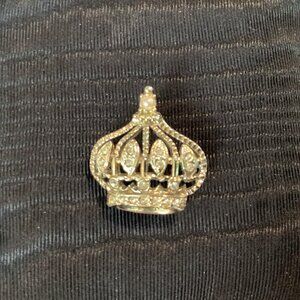 Vintage Rhinestone and Pearl Crown Brooch